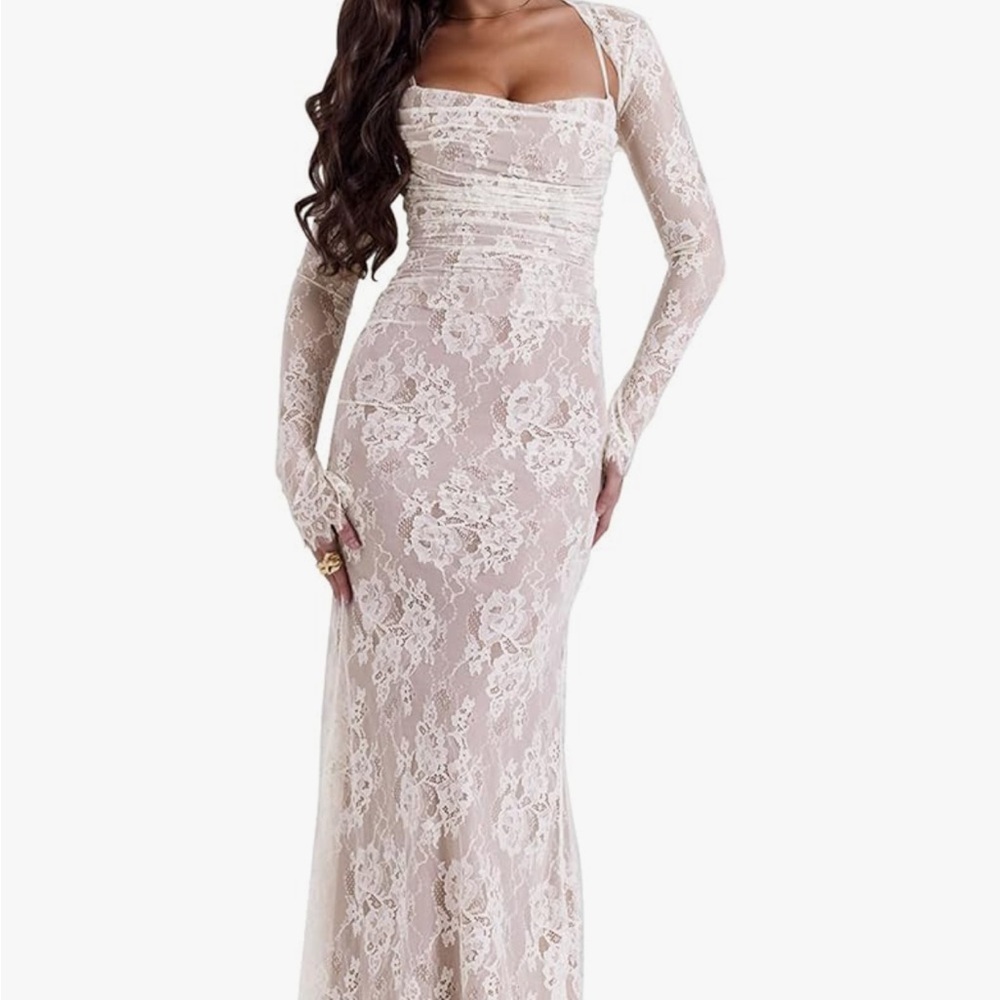 White Lace Long Sleeve Dress